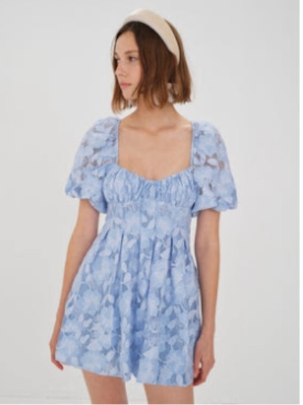 For Love & Lemons Light Blue Floral Lace Mini Dress